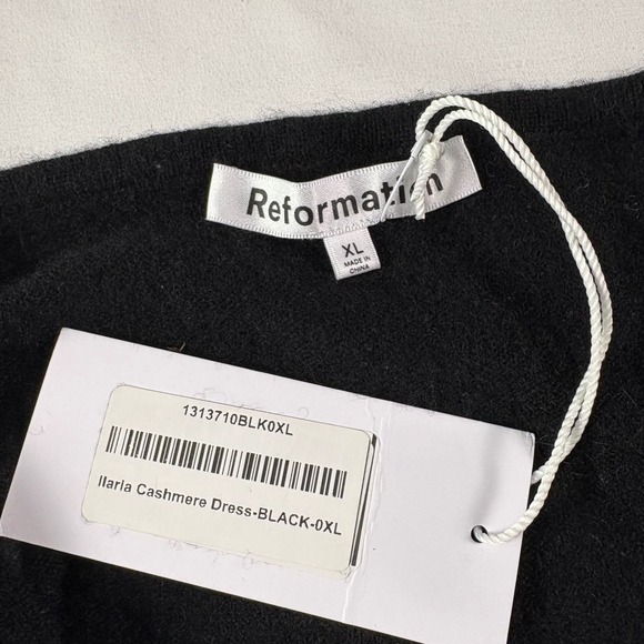 NWT Reformation Ilaria Cashmere Dress Women XL Black Rosette One Shoulder Maxi - Picture 7 of 10